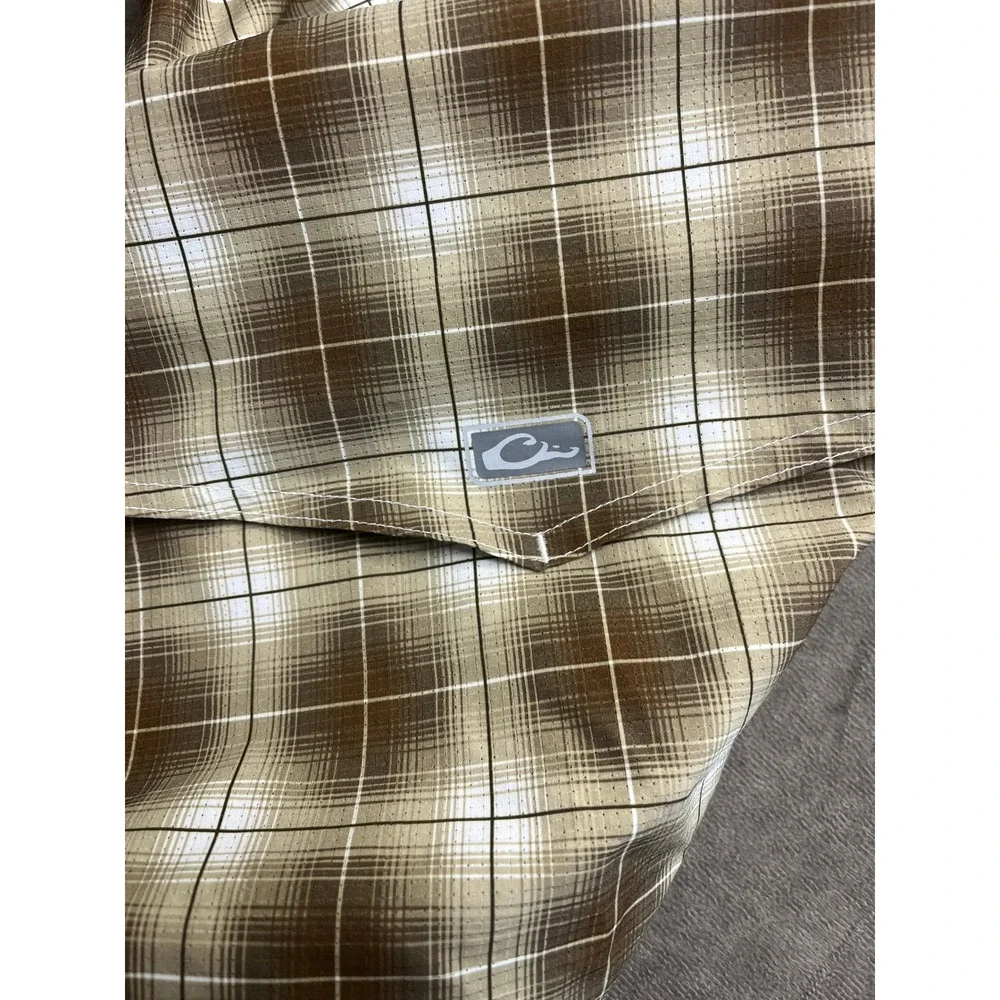 Drake Waterfowl Wingshooter Shirt Mens Large Brown Plaid Pearl Snap‎ Fishing L